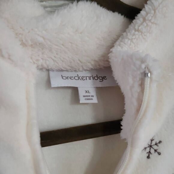 Breckenridge Cream Snowflake Fleece Full Zip Sweater Women's SZ XL Holiday NWT - Picture 2 of 5